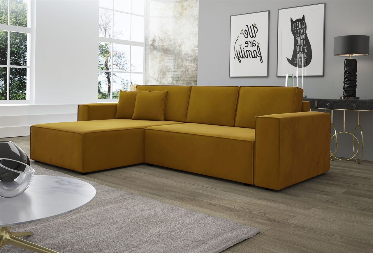 Ecksofa Schlafsofa Sofa CONOR Stoff Kronos Goldbraun Ottomane Links