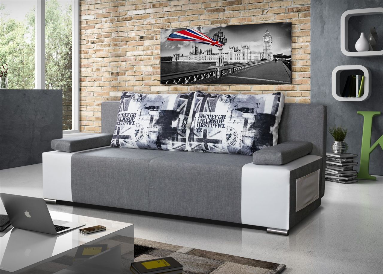 Sofa Schlafsofa inklusive Bettkasten LIVIAN Weiss / Grau