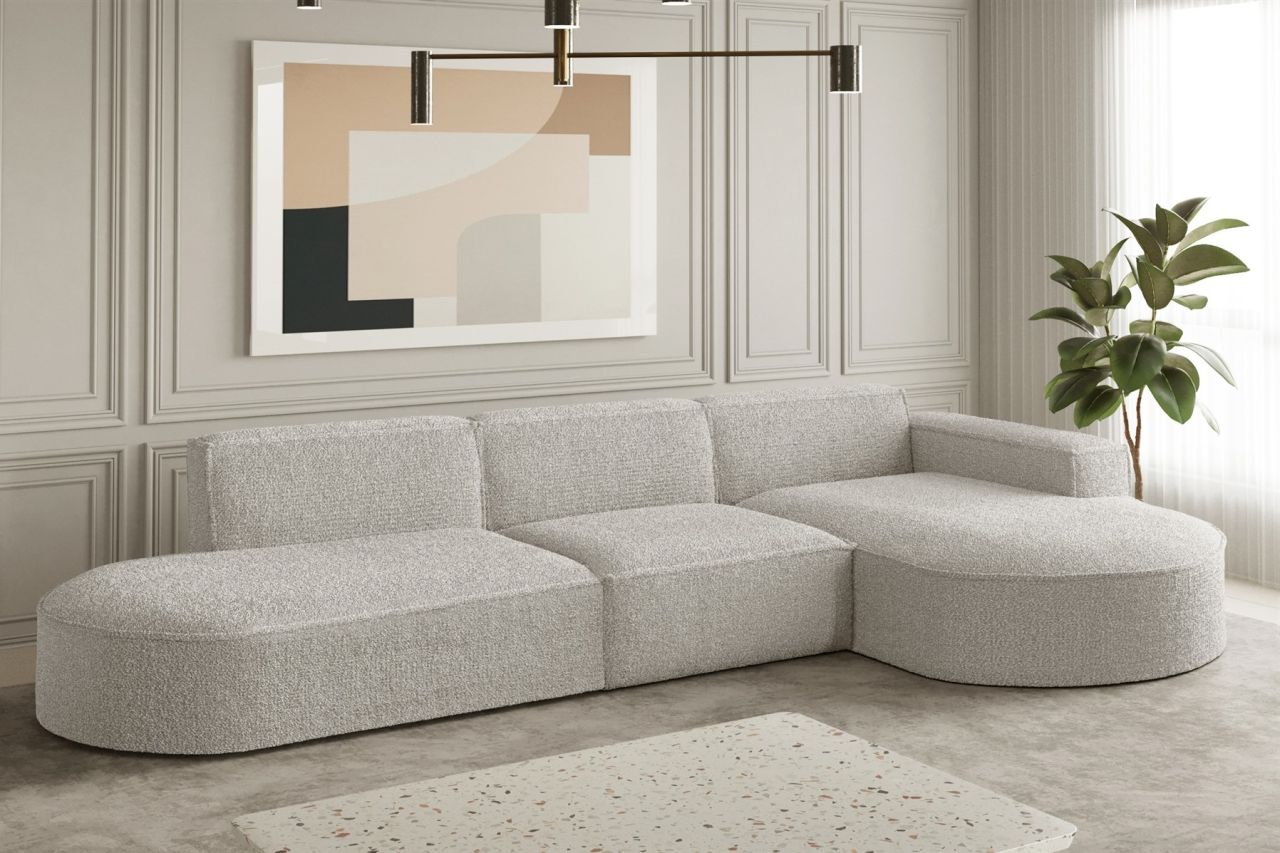 Ecksofa Designersofa PALMA in Stoff Ascot Pearl Ottomane Rechts