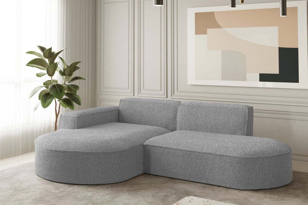 Ecksofa Designersofa PALMA XS in Stoff Ascot Taupe Ottomane Links