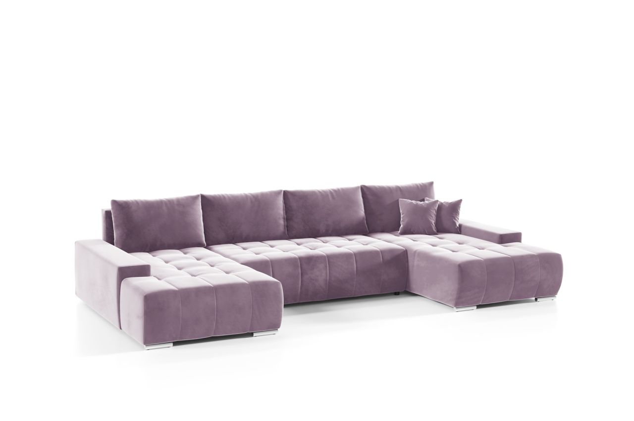 Wohnlandschaft Sofa mit Schlaffunktion VOGAR Stoff Monolith Lila