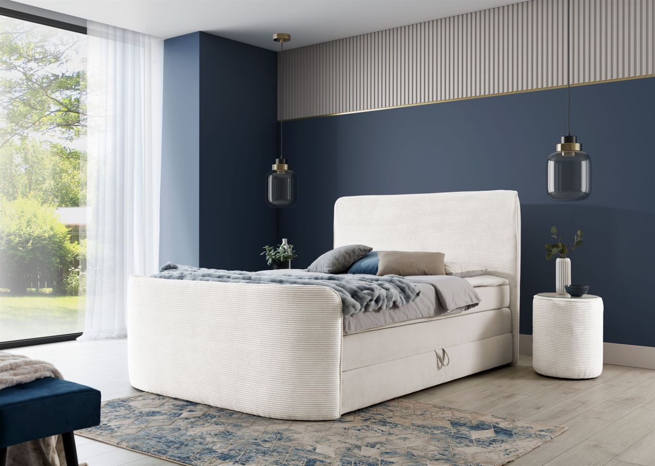 Boxspringbett Schlafzimmerbett BODY 140x200cm in Stoff Creme inkl. Bettkasten