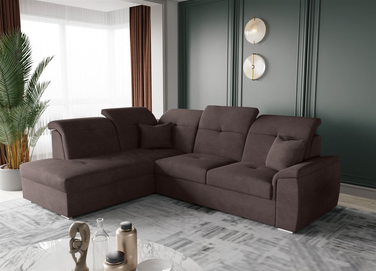 Ecksofa Schlafsofa Sofa FREJA Stoff Brooklyn Schokoladenbraun Ottomane Links
