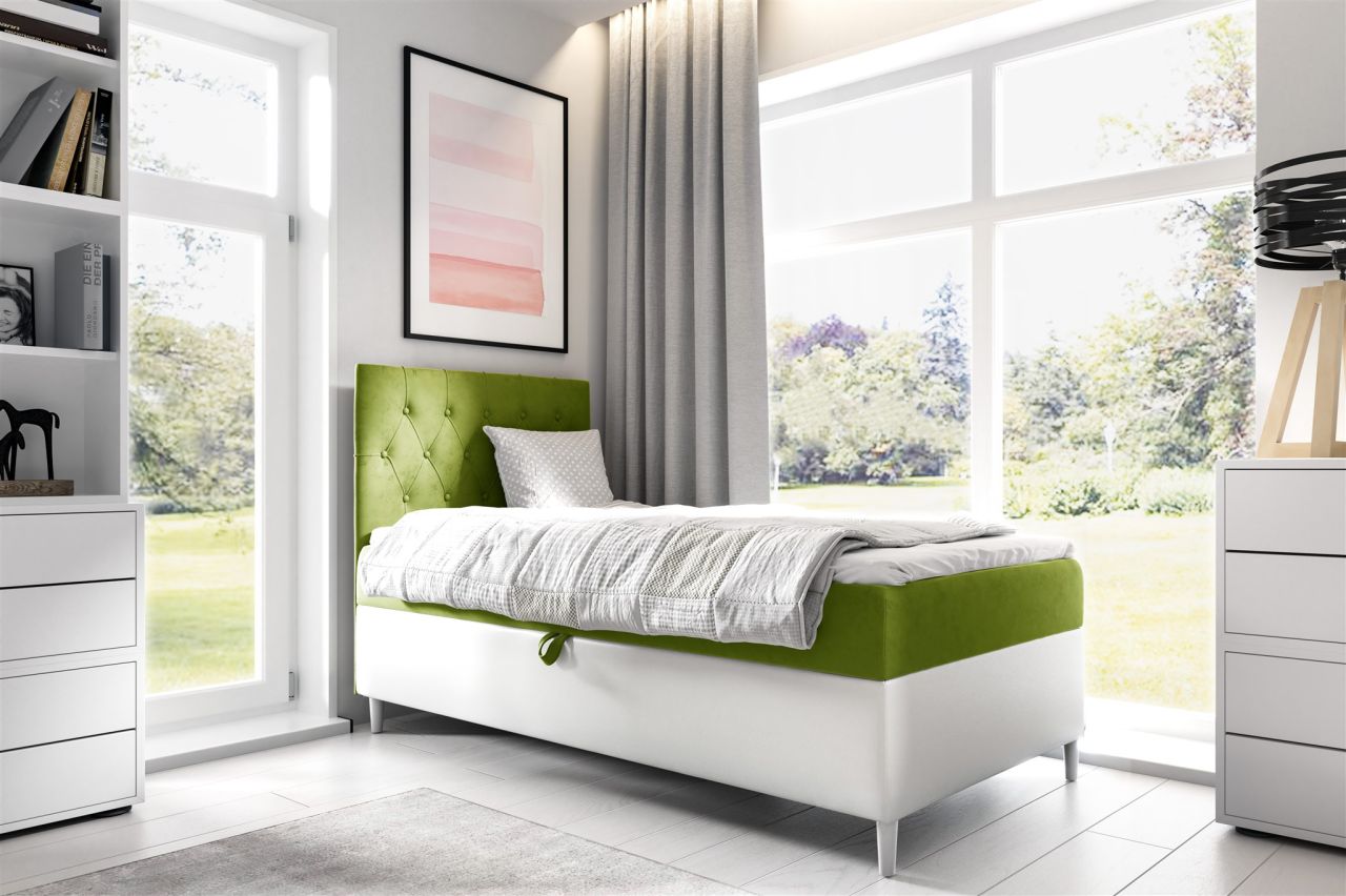 Boxspringbett Gästebett Kinderbett FINJA Nr.1 90x200cm Weiss-Grün