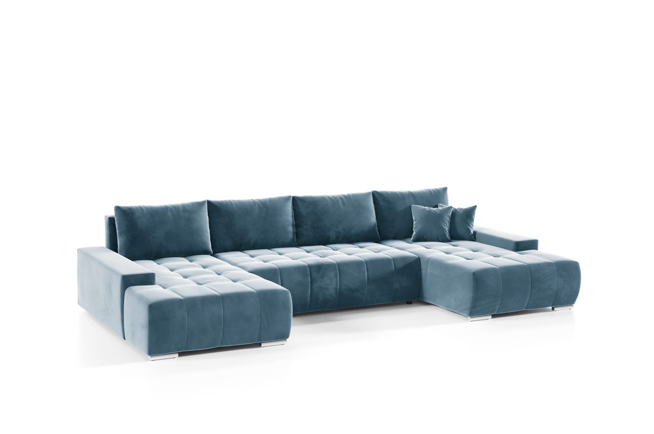 Wohnlandschaft Sofa mit Schlaffunktion VOGAR Stoff Monolith Graublau
