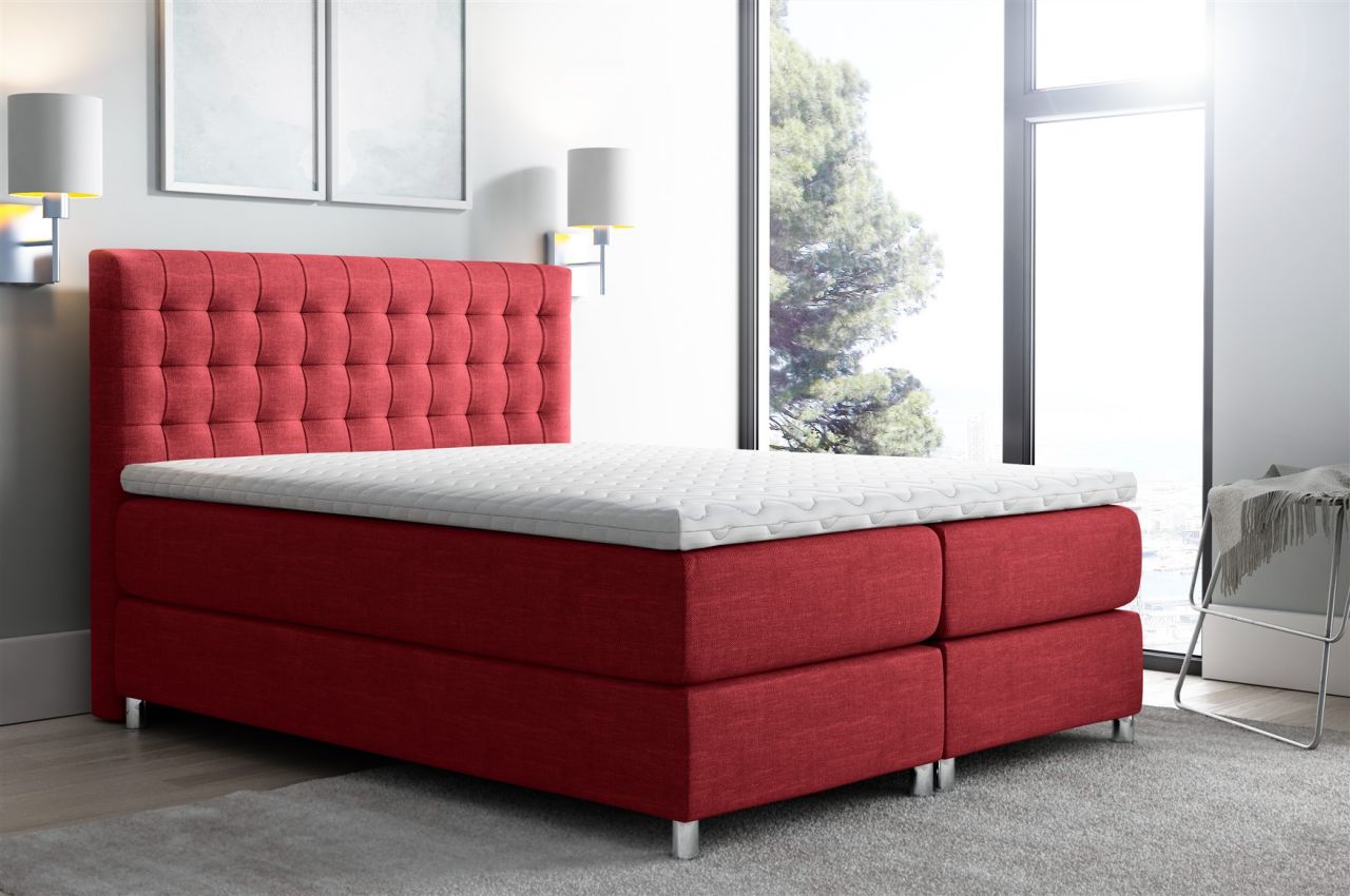 Boxspringbett Schlafzimmerbett Bett BAROS Stoff Rot 120x200cm