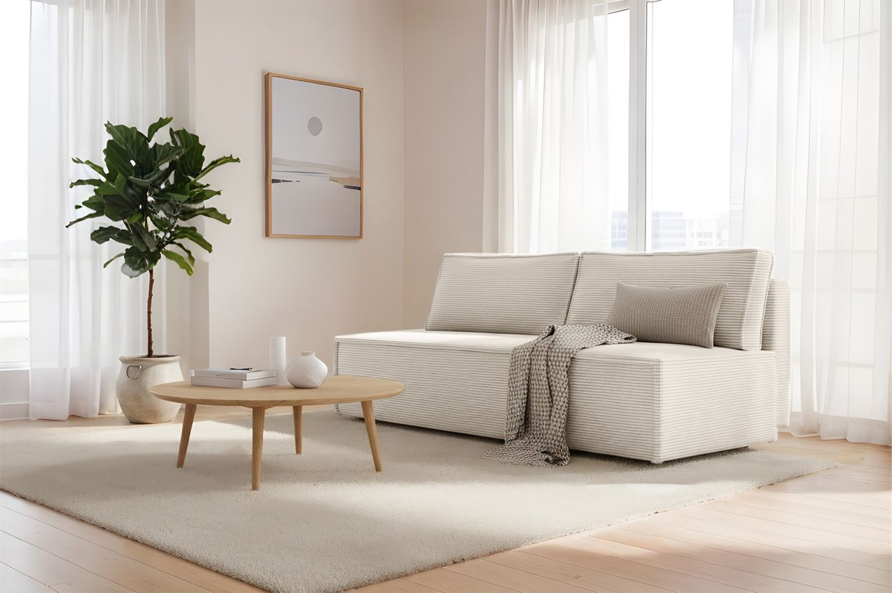 Sofa 3-Sitzer AMANDA mit Schlaffunktion in Stoff Poso Altweiß / Speed