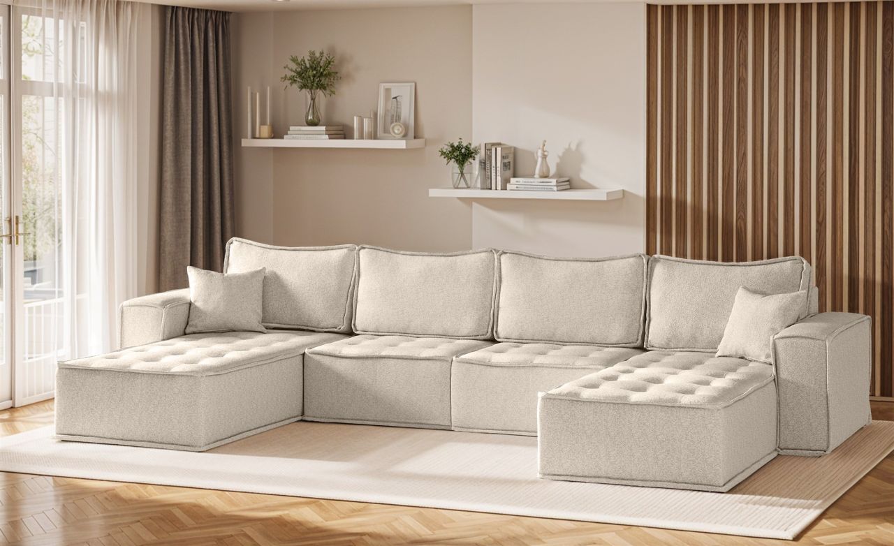 Wohnlandschaft Sofa U-Form Modulsofa-Set 4-teilig SANDE Stoff Alpine Beige