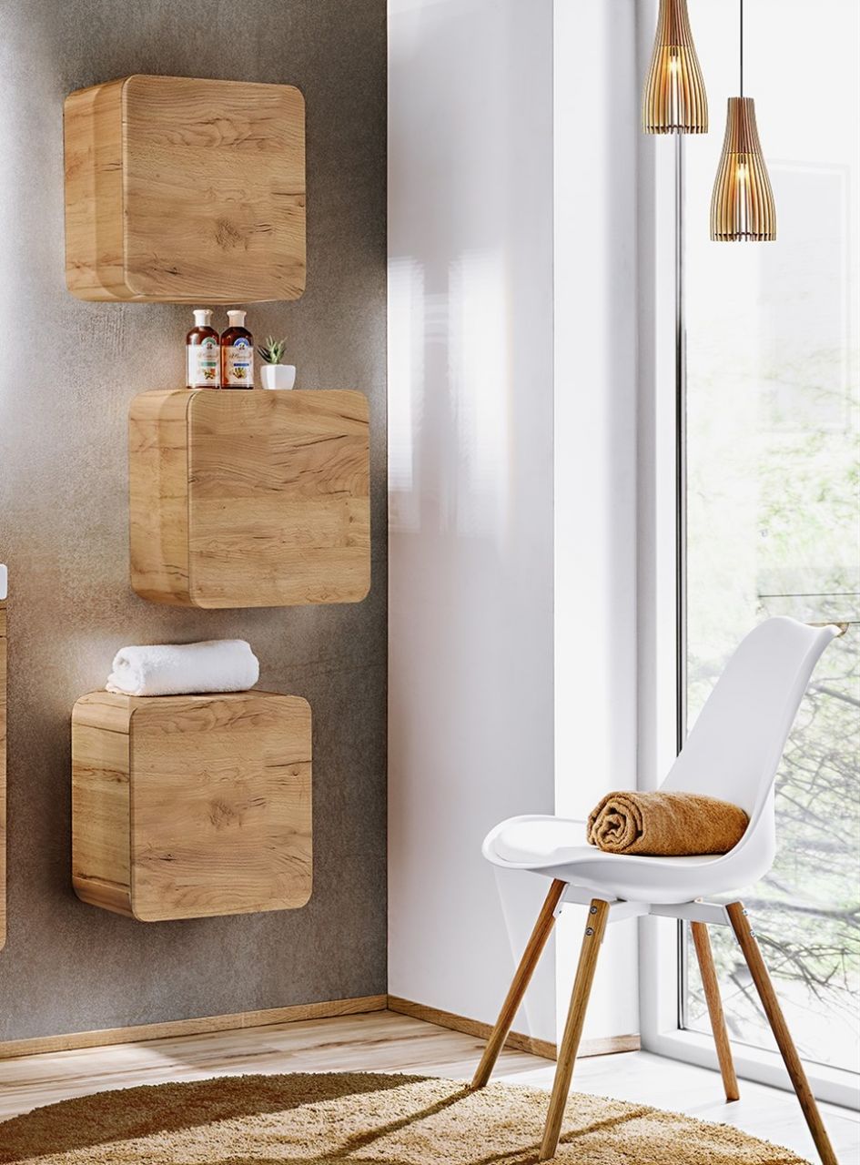 Badezimmer Hängeschrank 3er-Set 35x35x22 cm FERMO Gold Eiche