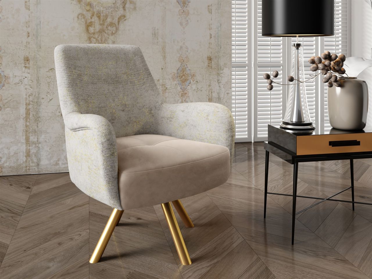 Sessel Drehsessel VALERIE in Stoff Touch Me und Elisa Velvet Beige