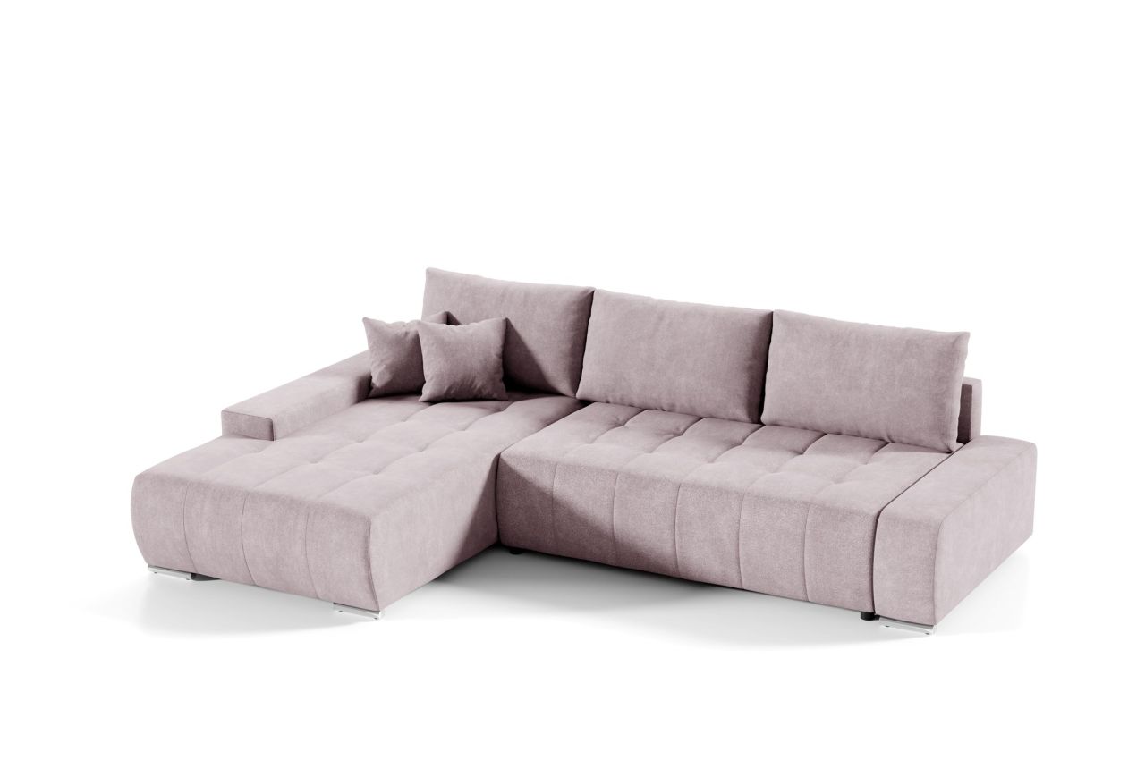 Ecksofa Sofa mit Schlaffunktion VOGAR Stoff Aston Blush Ottomane Links