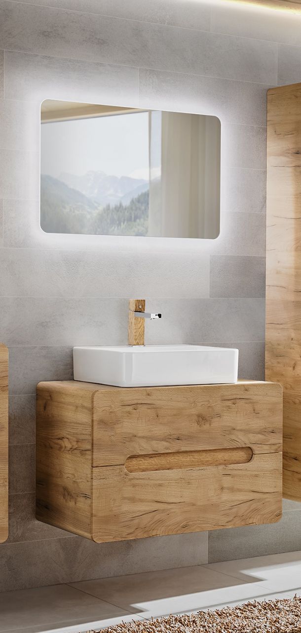 Badmöbel Set 3-tlg Badezimmerset FERMO 60cm Gold Eiche inkl.Waschtisch