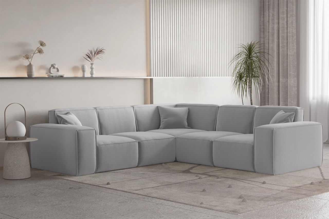 Ecksofa Designersofa CELES PREMIUM Stoff Opera Velvet Hellgrau Seite Universal