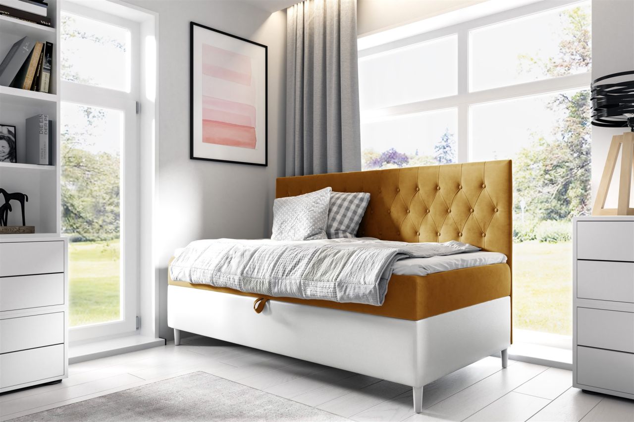 Boxspringbett Gästebett Kinderbett FINJA Nr.2 80x200cm Weiss-Gelb