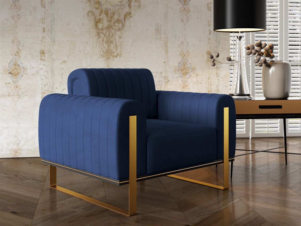 OUTLET Sessel Designersessel VALERIE in Stoff Elisa Velvet Dunkelblau