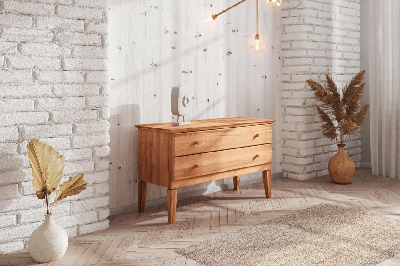 Niedrige Kommode LENNES Eiche massiv 112x66x45 cm