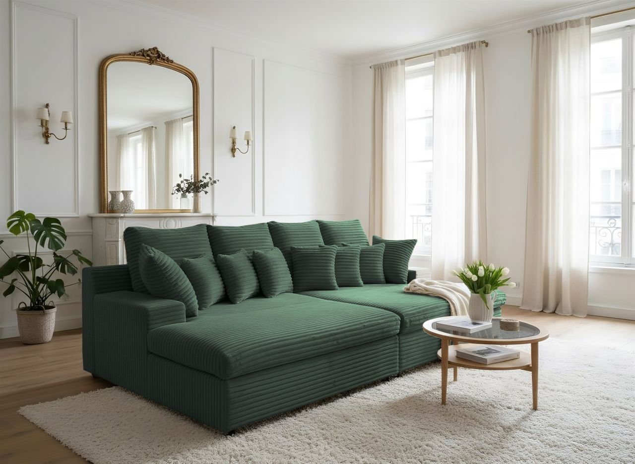 Bigsofa Couchgarnitur AROSA Megasofa in Stoff Tilia Dunkelgrün