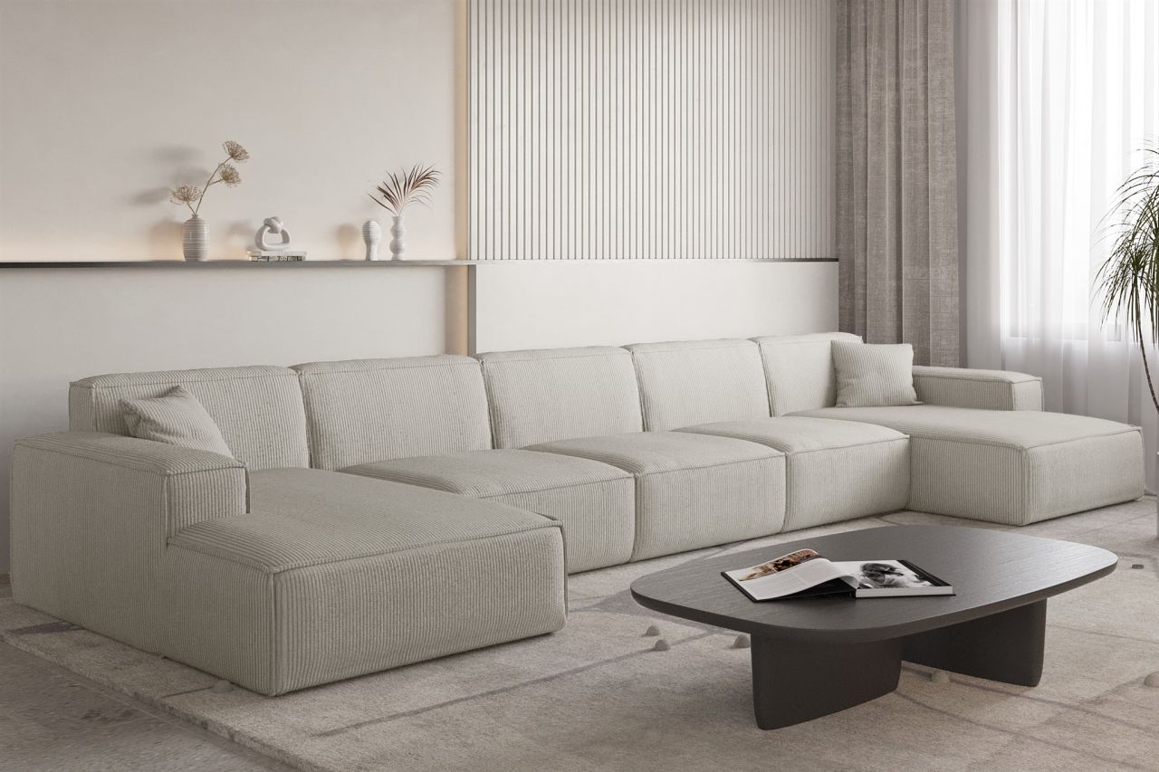 Wohnlandschaft Sofa U-Form CELES PREMIUM XL in Stoff Scala Sandgrau