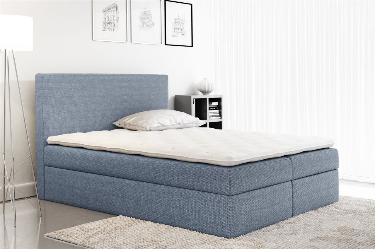 Boxspringbett Schlafzimmerbett KELIS Webstoff Hellblau 180x200cm