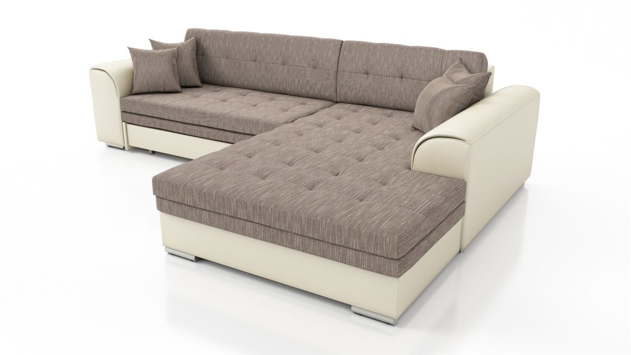 Couchgarnitur SARRA Beige- Braun mit Schlaffunktion Ottomane Rechts