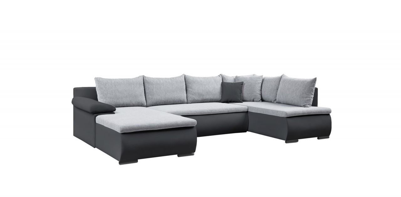 Couchgarnitur Camilla U-Form Kuntleder Schwarz / Stoff Grau