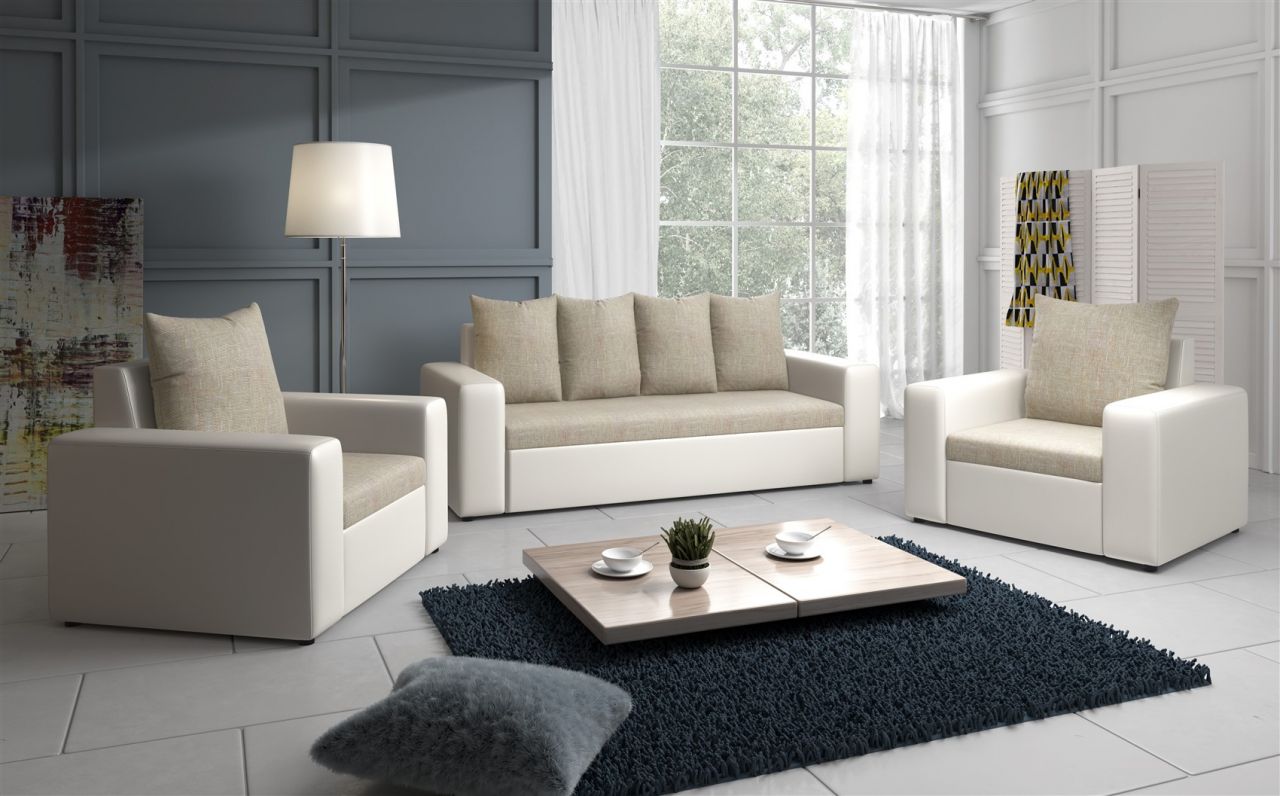 Sofa Set NINA 3-1-1 Sofagarnitur in Weiss / Beige