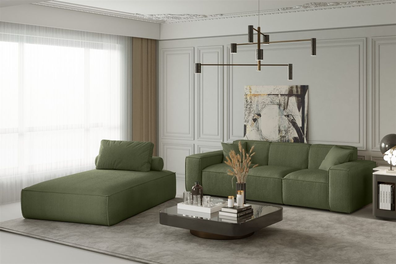 OUTLET Sofa Set 2-teilig Sezlong und Sofa 3-Sitzer CELES in Stoff Scala Olivgrün
