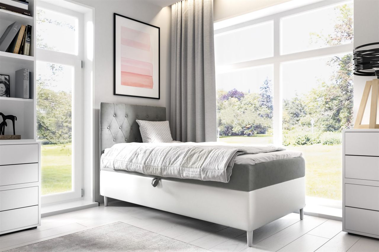 Boxspringbett Gästebett Kinderbett FINJA Nr.1 90x200cm Weiss-Grau