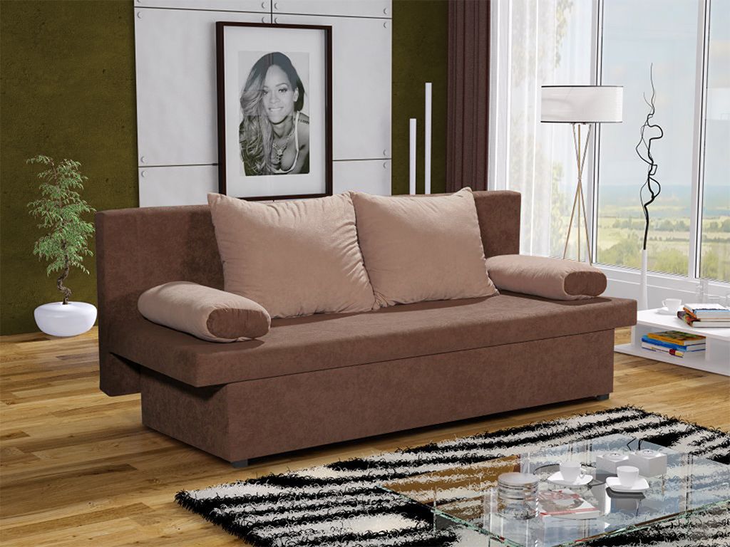 Sofa Schlafsofa inklusive Bettkasten DANNY Braun / Beige