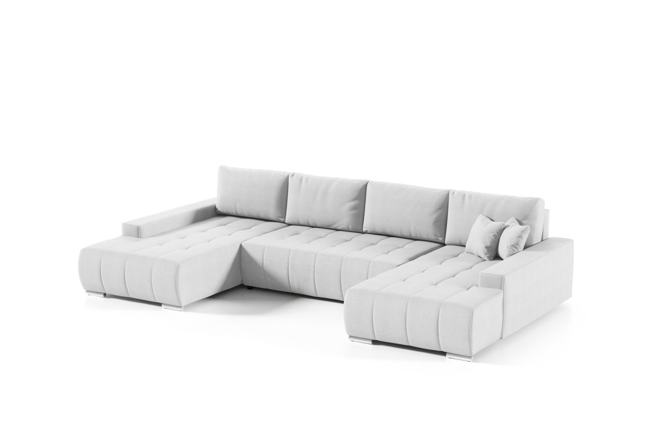 Wohnlandschaft Sofa mit Schlaffunktion VOGAR Stoff Aulla Hellgrau