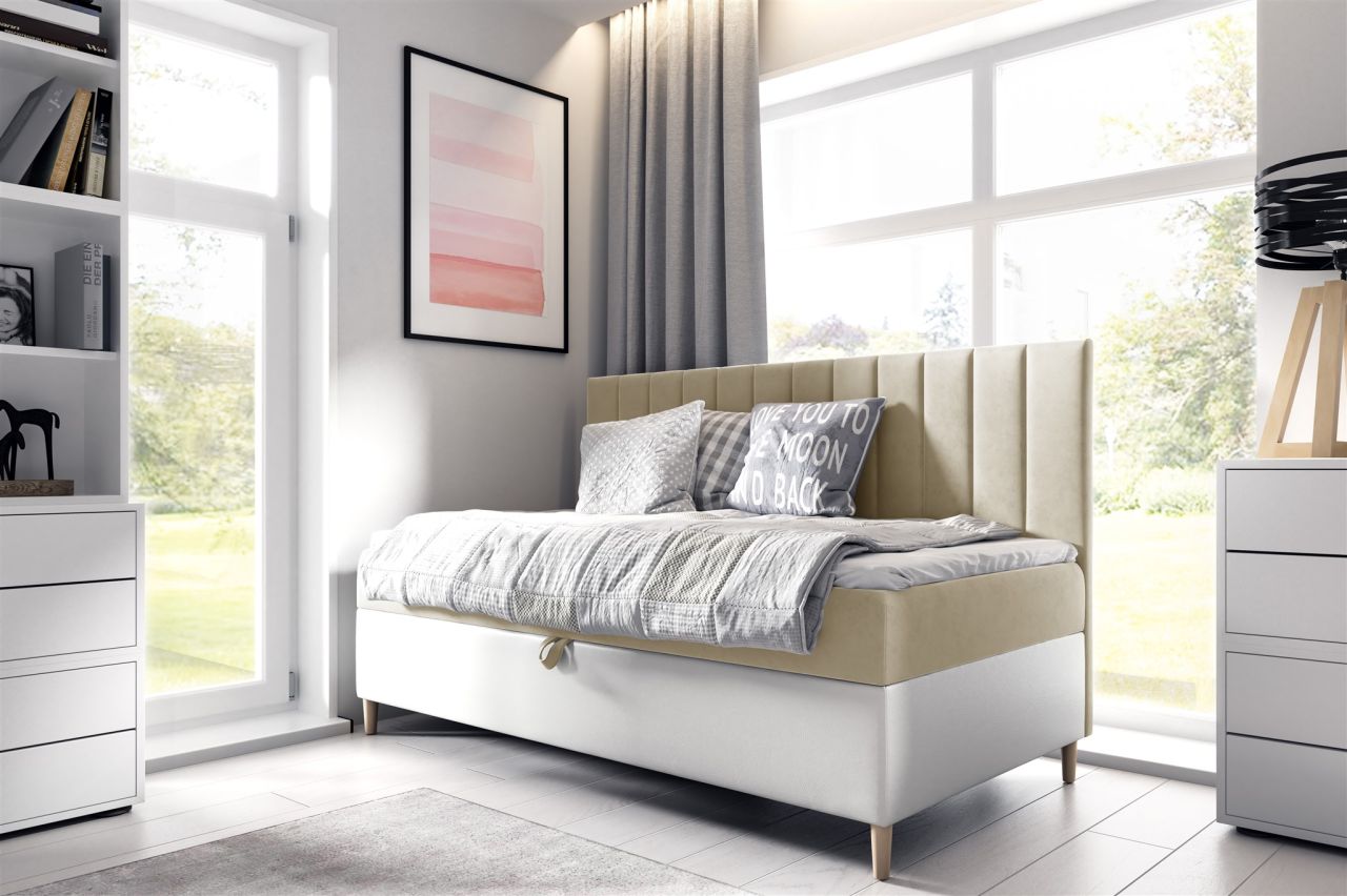Boxspringbett Gästebett Kinderbett HELVI Nr.2 90x200cm Weiss-Beige
