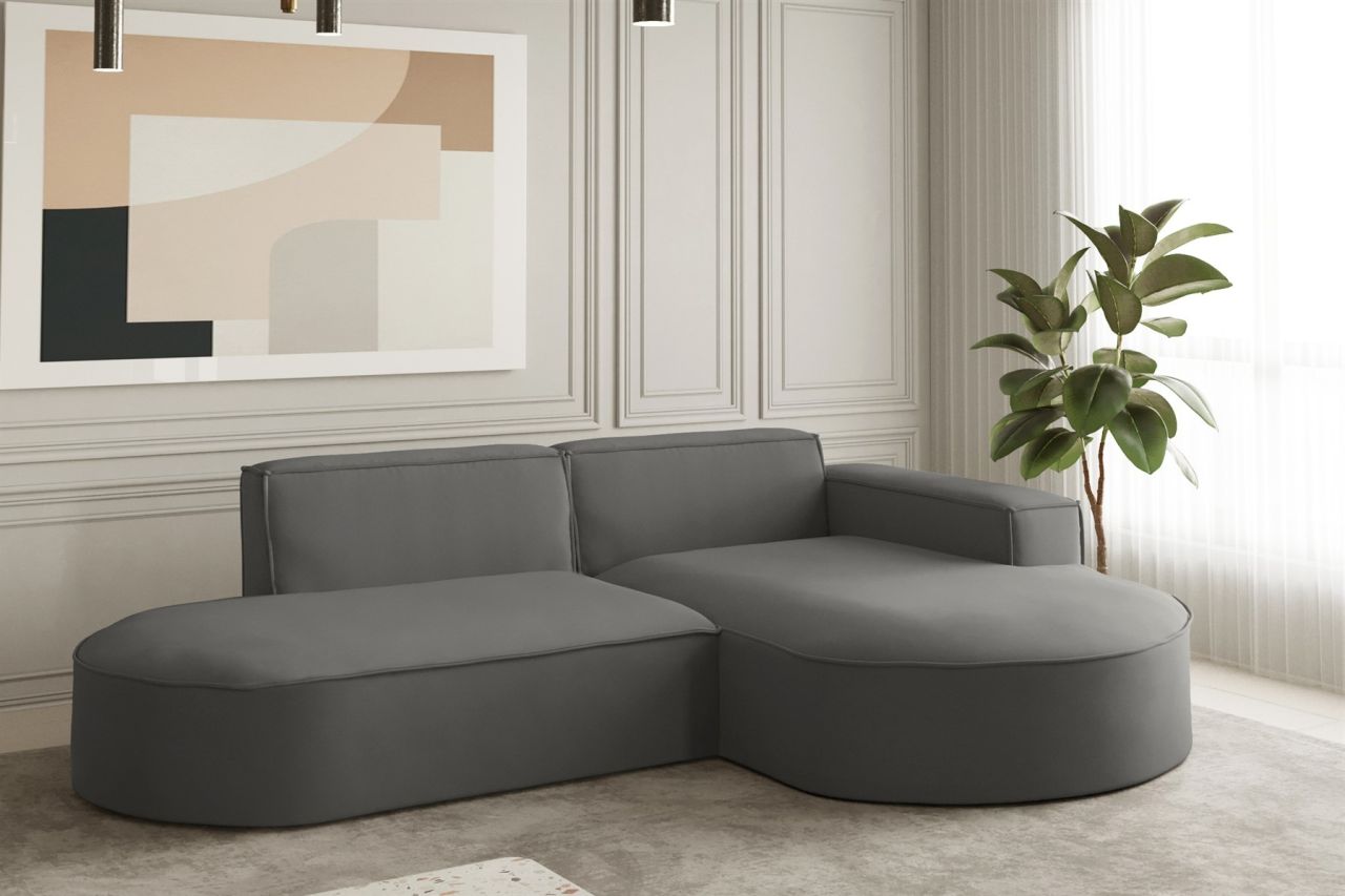 Ecksofa Designersofa PALMA XS in Stoff Opera Velvet Steel Ottomane Rechts
