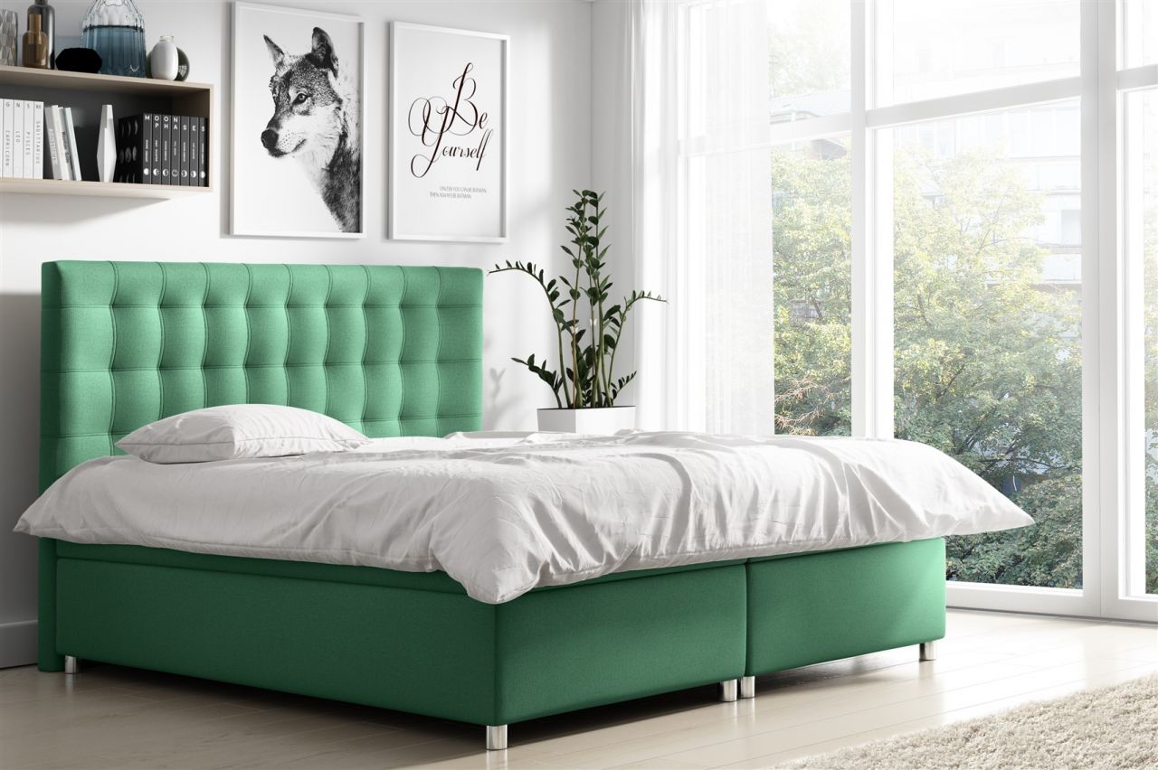 Boxspringbett Schlafzimmerbett ENZO Polyesterstoff Grün 140x200cm