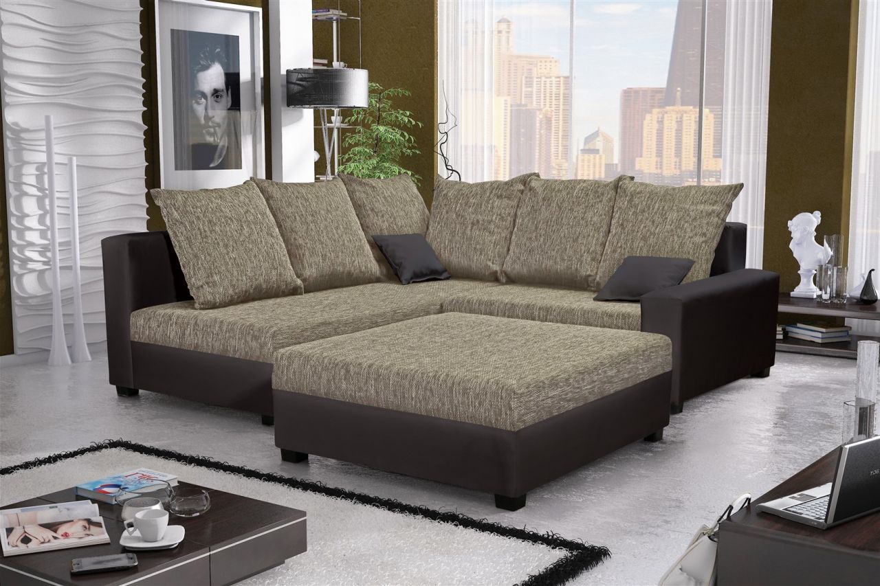 Ecksofa Sofa NINA inkl.Hocker Braun / Cappuccino Ottomane Links