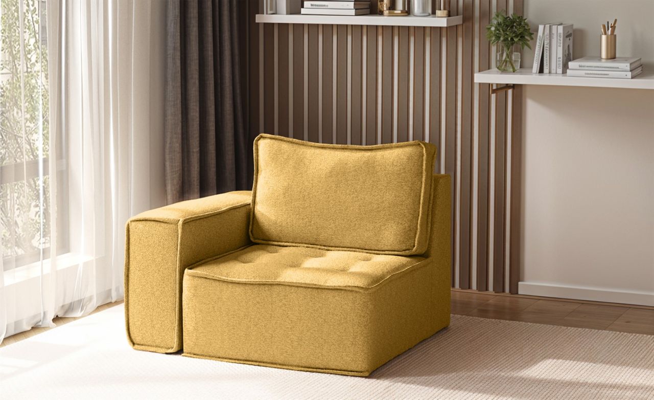 Sessel SANDE 1-Sitzer Modul Stoff Raven Honiggelb Seite Links