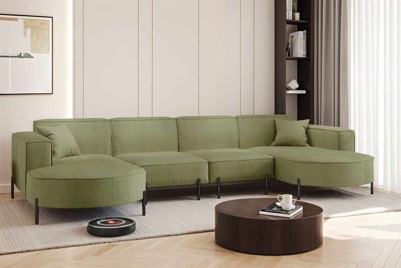 Wohnlandschaft U-Form Sofa VALENCIA XL in Stoff Scala Kiwi