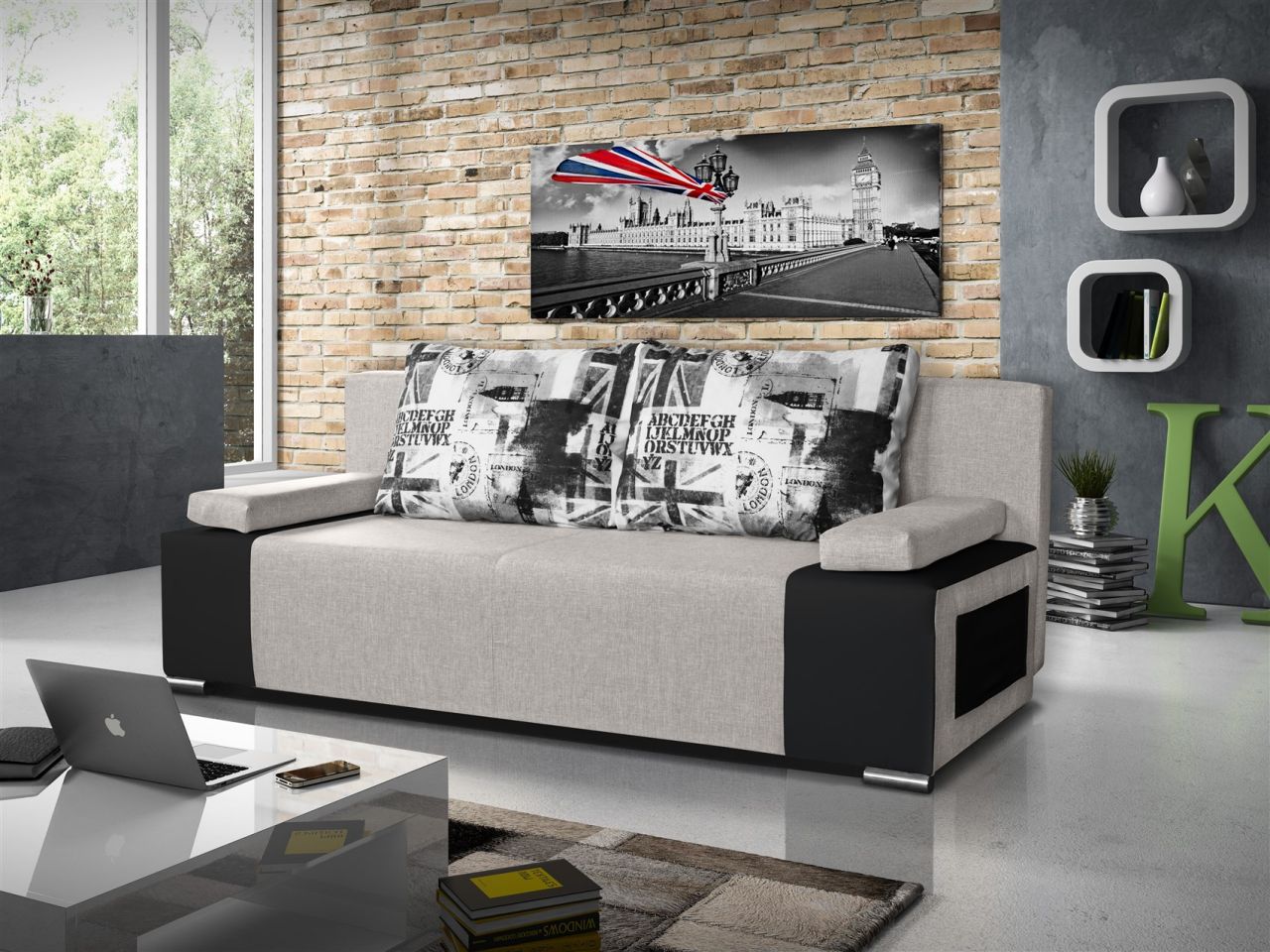 Sofa Schlafsofa inklusive Bettkasten LIVIAN Schwarz / Hellgrau