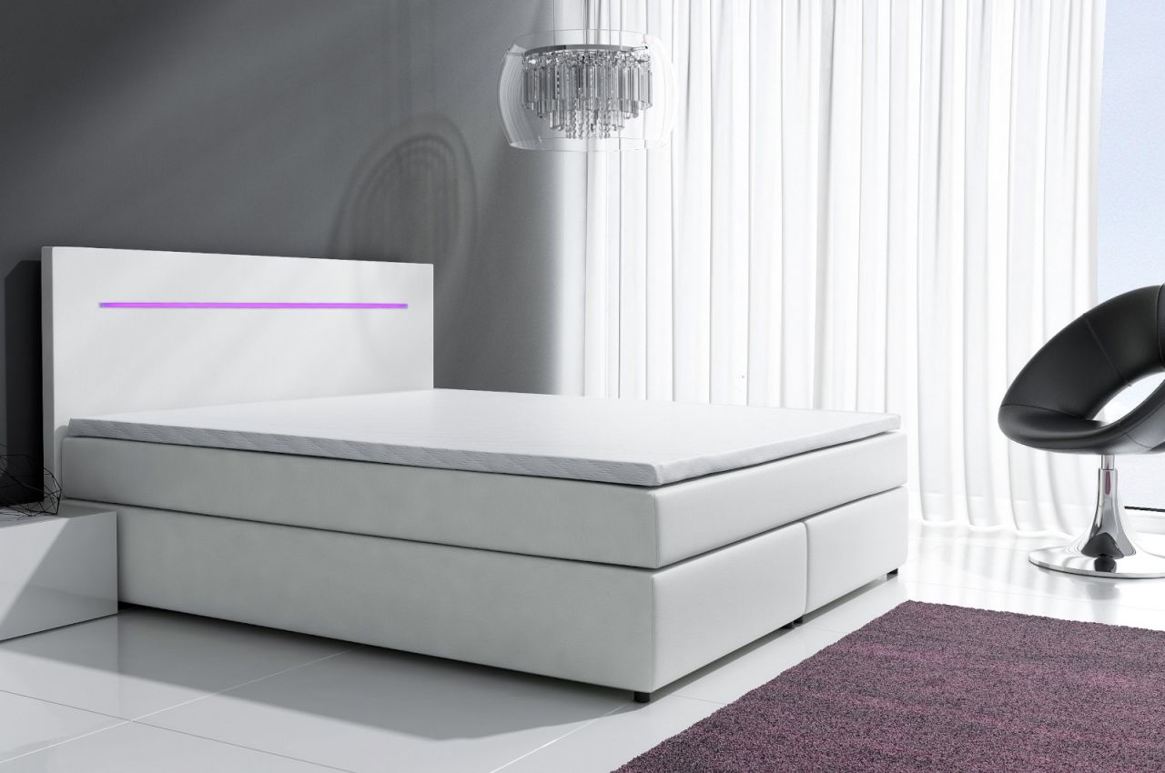 Boxspringbett Schlafzimmerbett BOLOGNA Weiss inkl.LED 160x200 cm