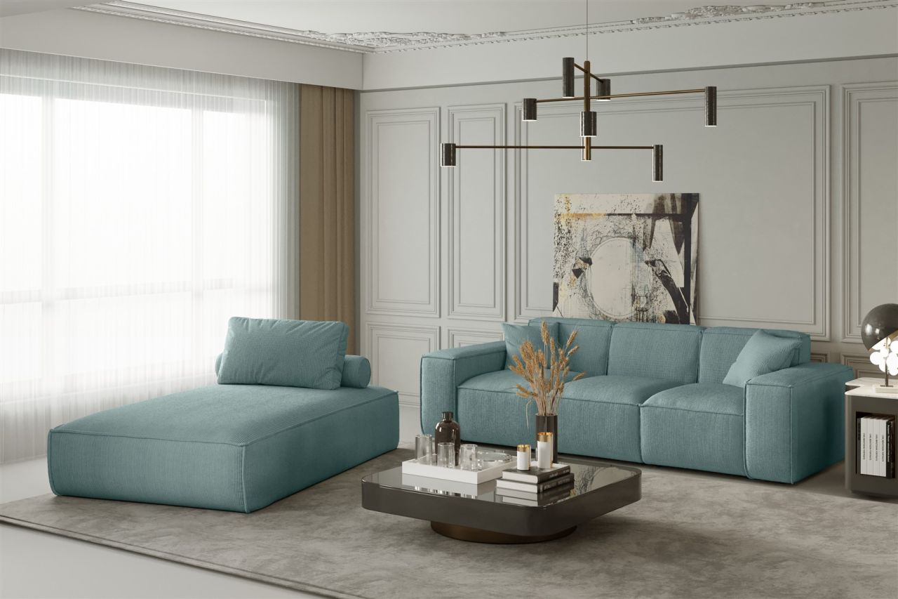 Sofa Set 2-teilig Sezlong und Sofa 3-Sitzer CELES in Stoff Scala Sky
