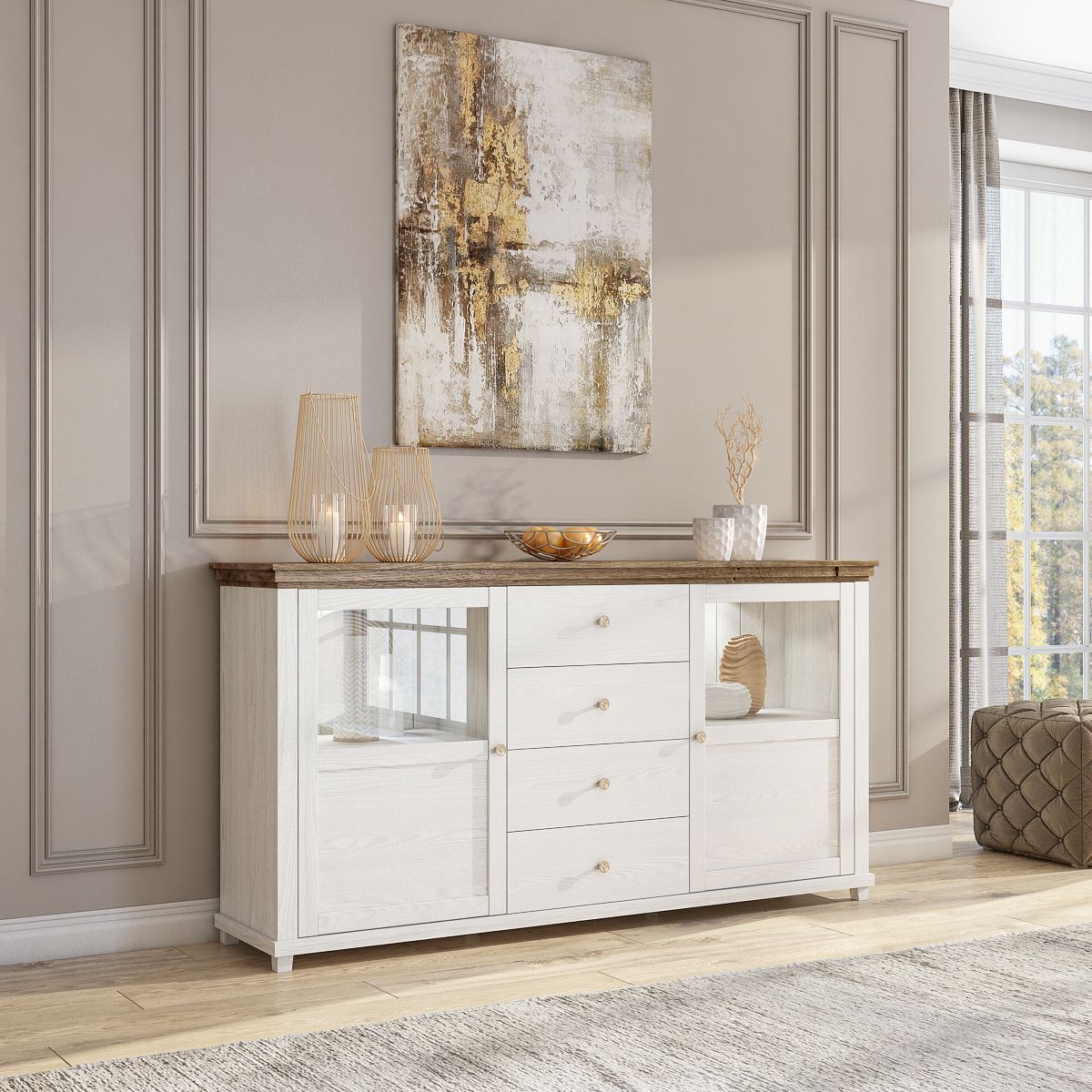 Sideboard HOME Anrichte 181 cm inkl.LED Beleuchtung Weiss Abisko