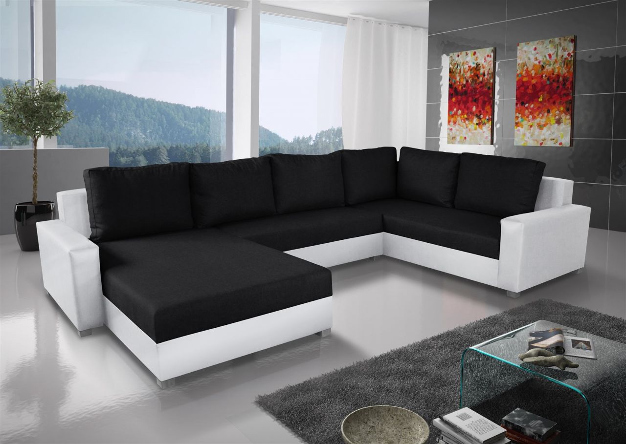Couchgarnitur GRADO mit Schlaffunktion Otto.. Links Weiss/ Schwarz