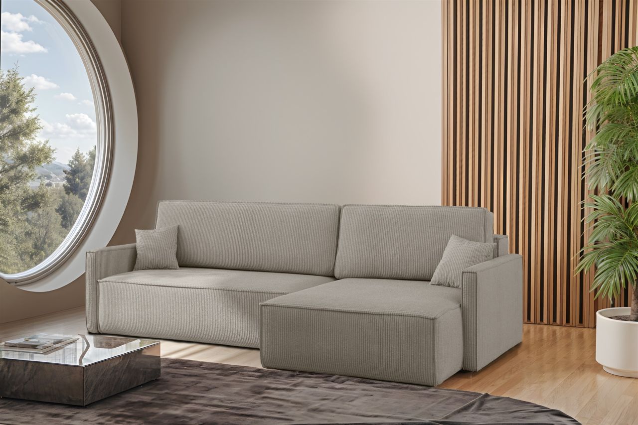 Ecksofa Schlafsofa Sofa LOUIS Stoff Scala Hellgrau Ottomane Rechts