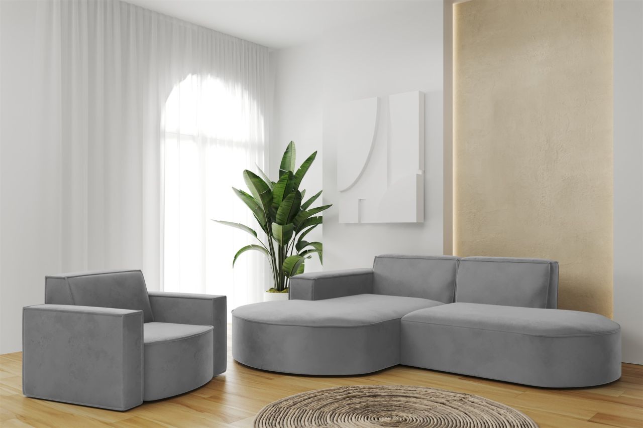 Sofa Set 2-teilig Sessel und Ecksofa PALMA XS Stoff Opera Grau Ottomane Links