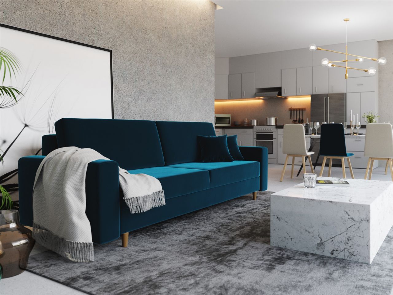 Sofa 3-Sitzer BELLA mit Schlaffunktion Türkis