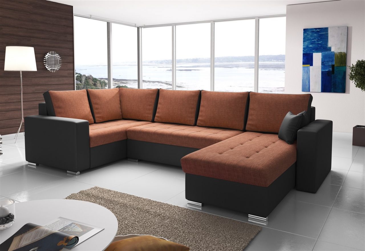 Couchgarnitur FANO mit Schlaffunktion Otto..Rechts Schwarz/Dunkelorange