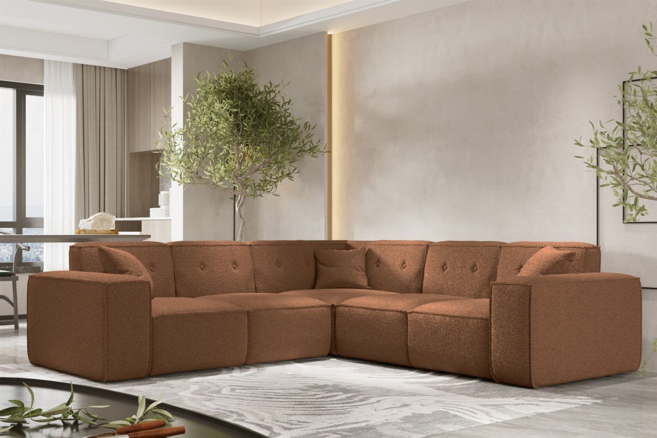 Ecksofa Designersofa CESINA in Stoff Ascot Bukla Rostbraun Seite Universal