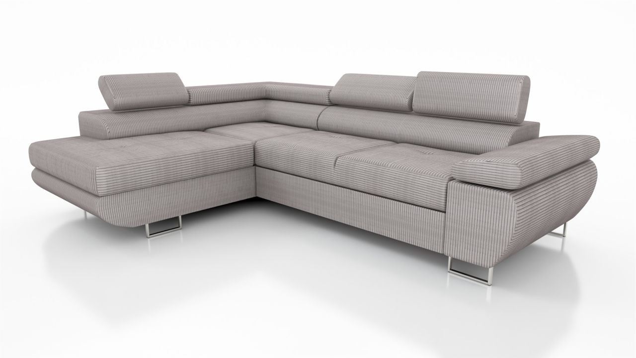 Couchgarnitur ELON Stoff Taupe mit Schlaffunktion Ottomane Links