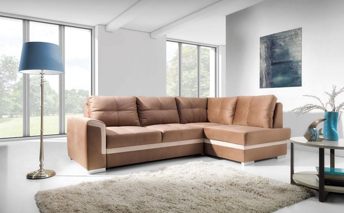 Ecksofa Schlafsofa VERONIK MINI Hellbraun / Beige Ottomane Rechts