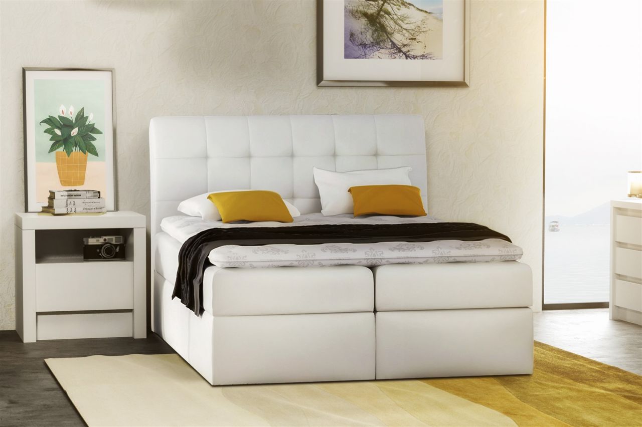 Boxspringbett Schlafzimmerbett TURIN Kunstleder Weiss 180x200 cm