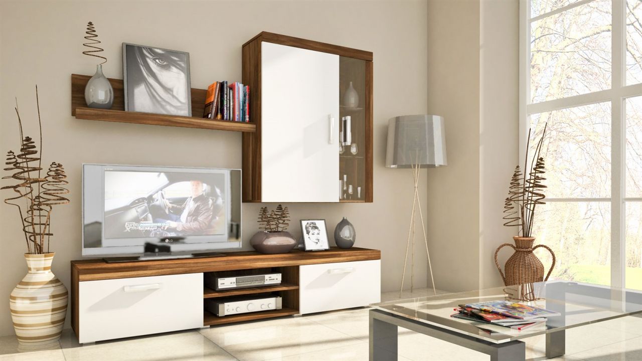 Wohnwand Schrankwand 3 tlg.TOM Zwetschke/ Creme matt